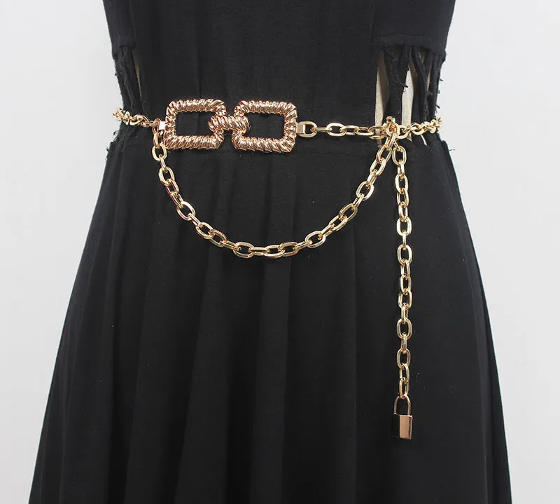 Simple Fashion Cool Metal Geometric Square Waist Chain Women's Decorative Skirt Accessories Belt