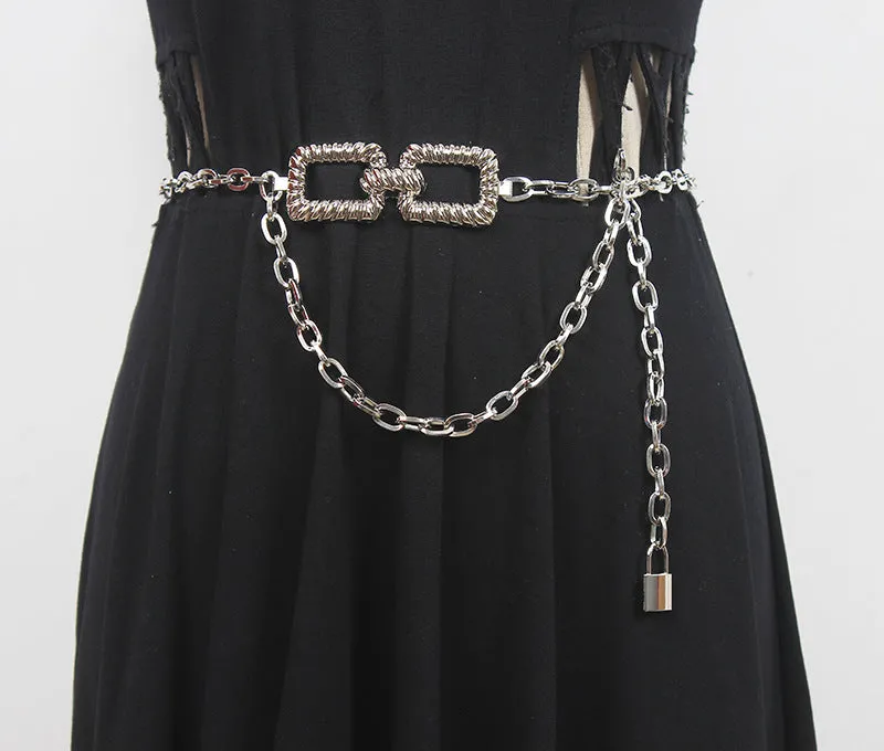 Simple Fashion Cool Metal Geometric Square Waist Chain Women's Decorative Skirt Accessories Belt