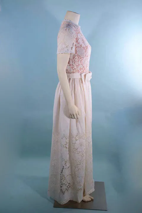 SOLD Vintage 60s Cream Lace Maxi Dress by Lilli Diamond SZ M 27" Waist