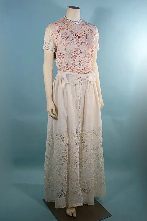 SOLD Vintage 60s Cream Lace Maxi Dress by Lilli Diamond SZ M 27" Waist