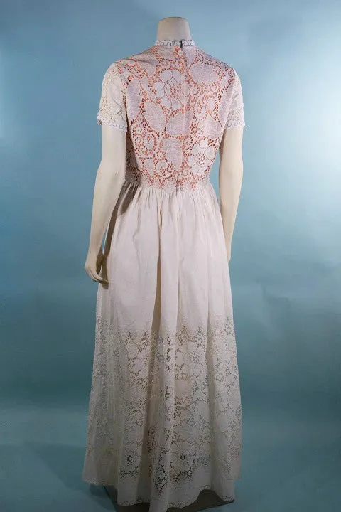 SOLD Vintage 60s Cream Lace Maxi Dress by Lilli Diamond SZ M 27" Waist