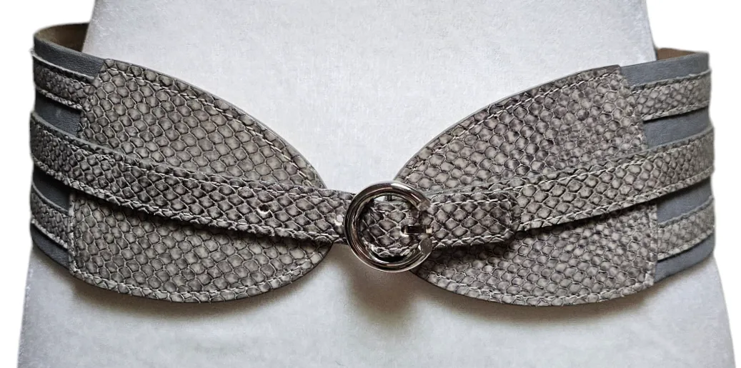 Streets Ahead Embossed Snakeskin 3" Wide Leather Grey Belt Medium