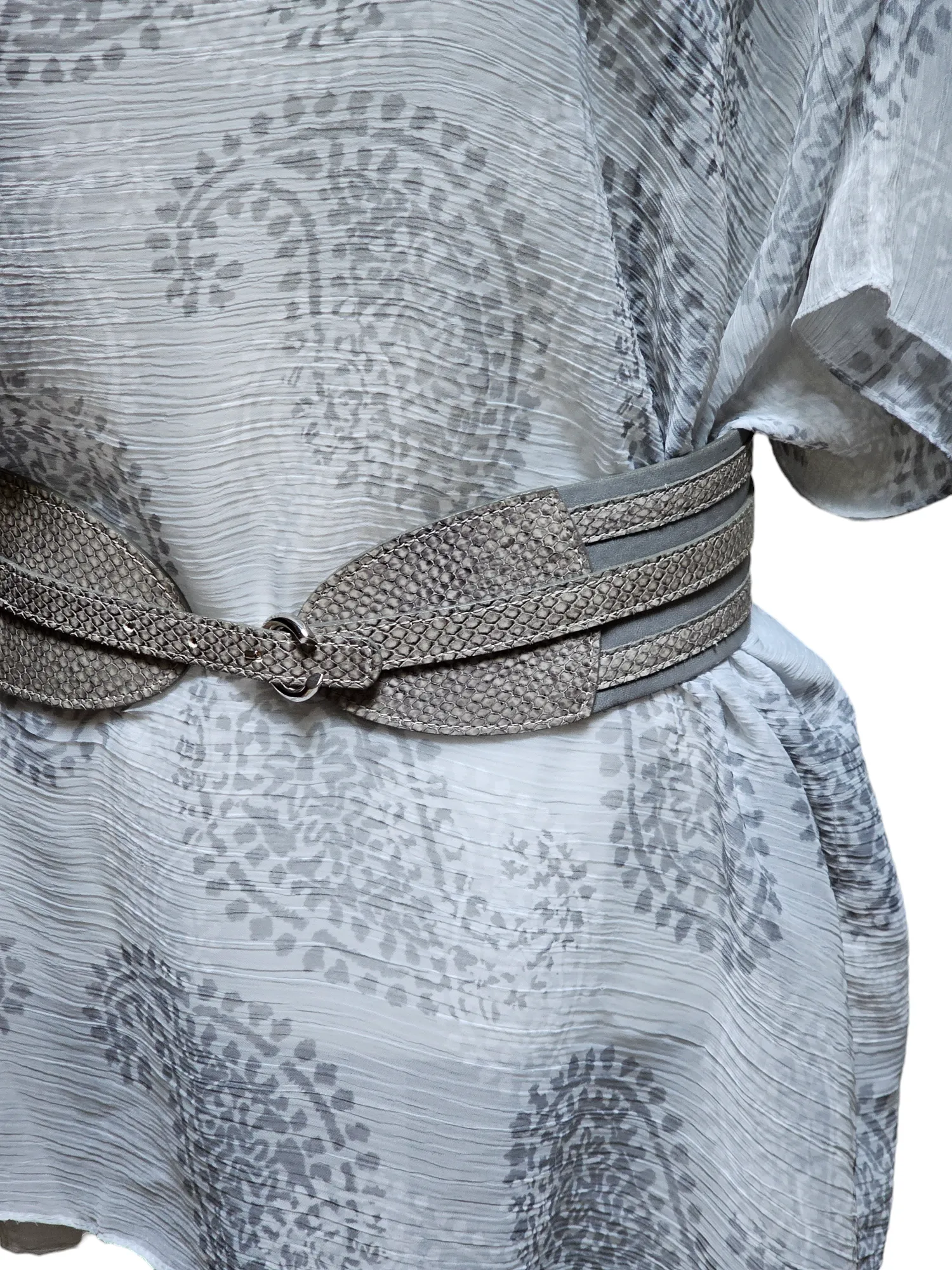 Streets Ahead Embossed Snakeskin 3" Wide Leather Grey Belt Medium