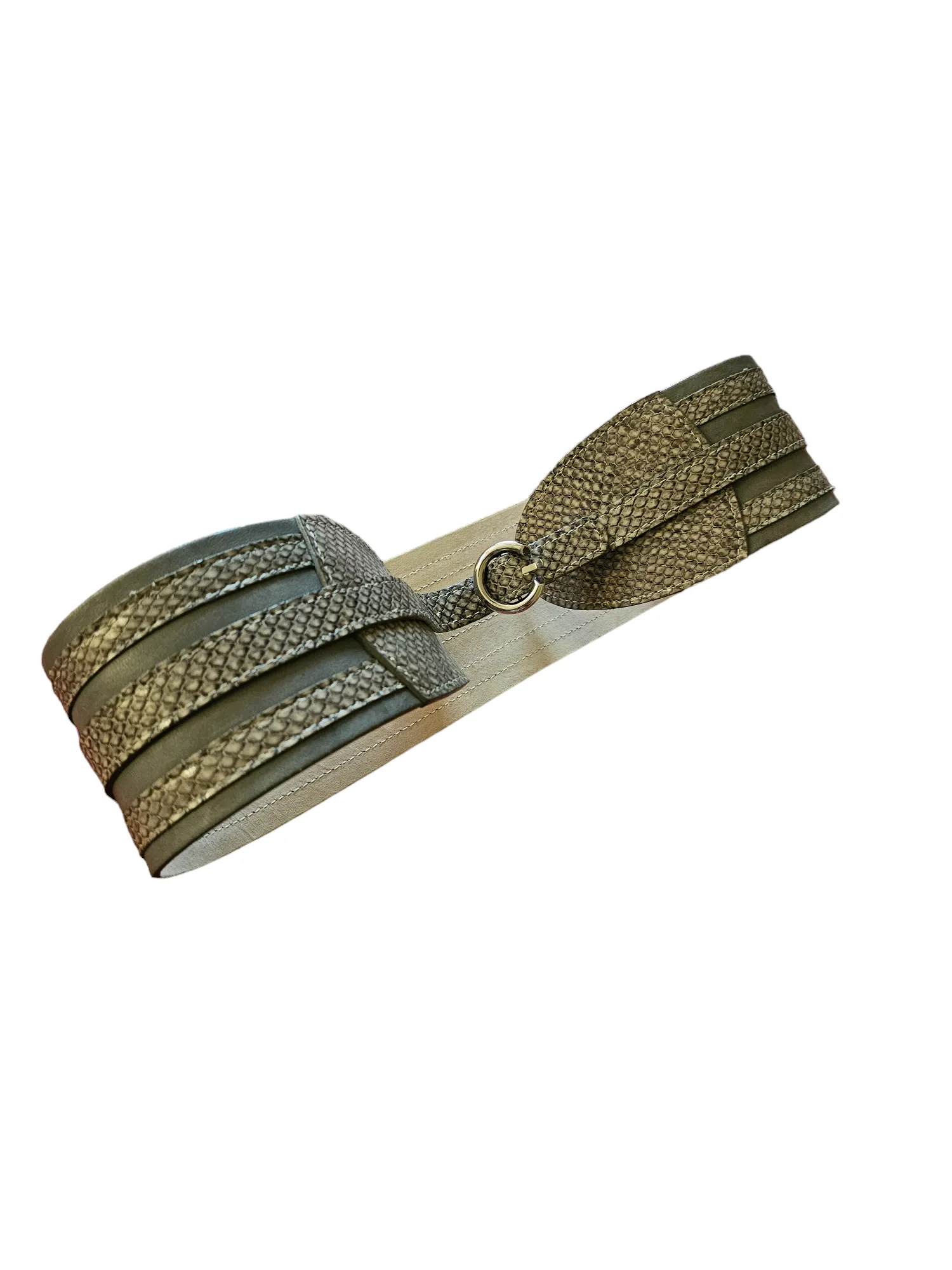 Streets Ahead Embossed Snakeskin 3" Wide Leather Grey Belt Medium