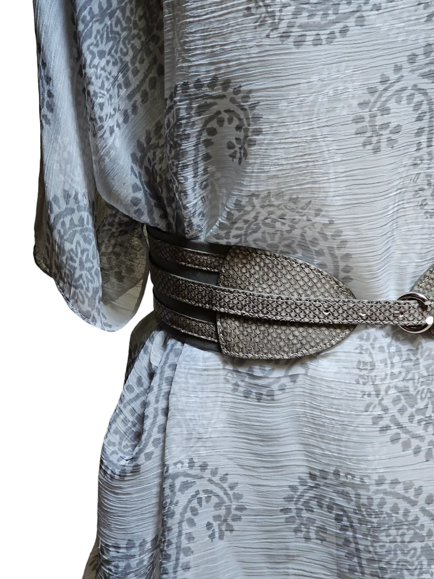 Streets Ahead Embossed Snakeskin 3" Wide Leather Grey Belt Medium