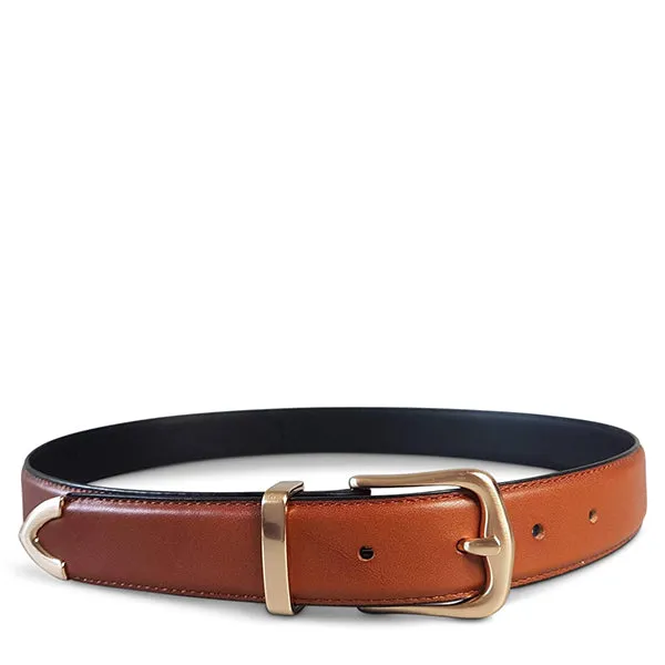 Surry Hills | Women's Tan Leather Belt with Gold Buckle