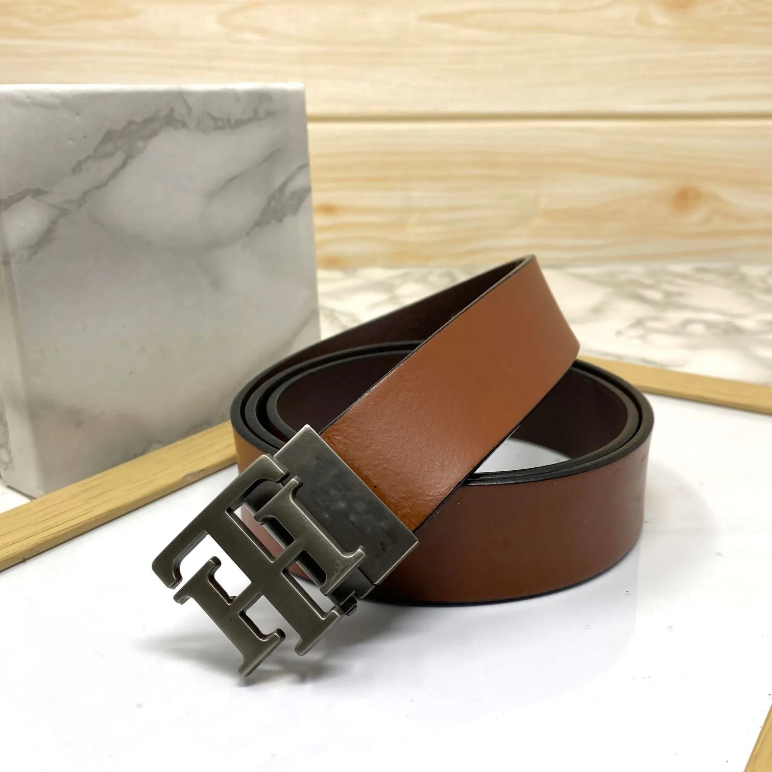 TH Pattern Leather Strap Belt-JonasParamount