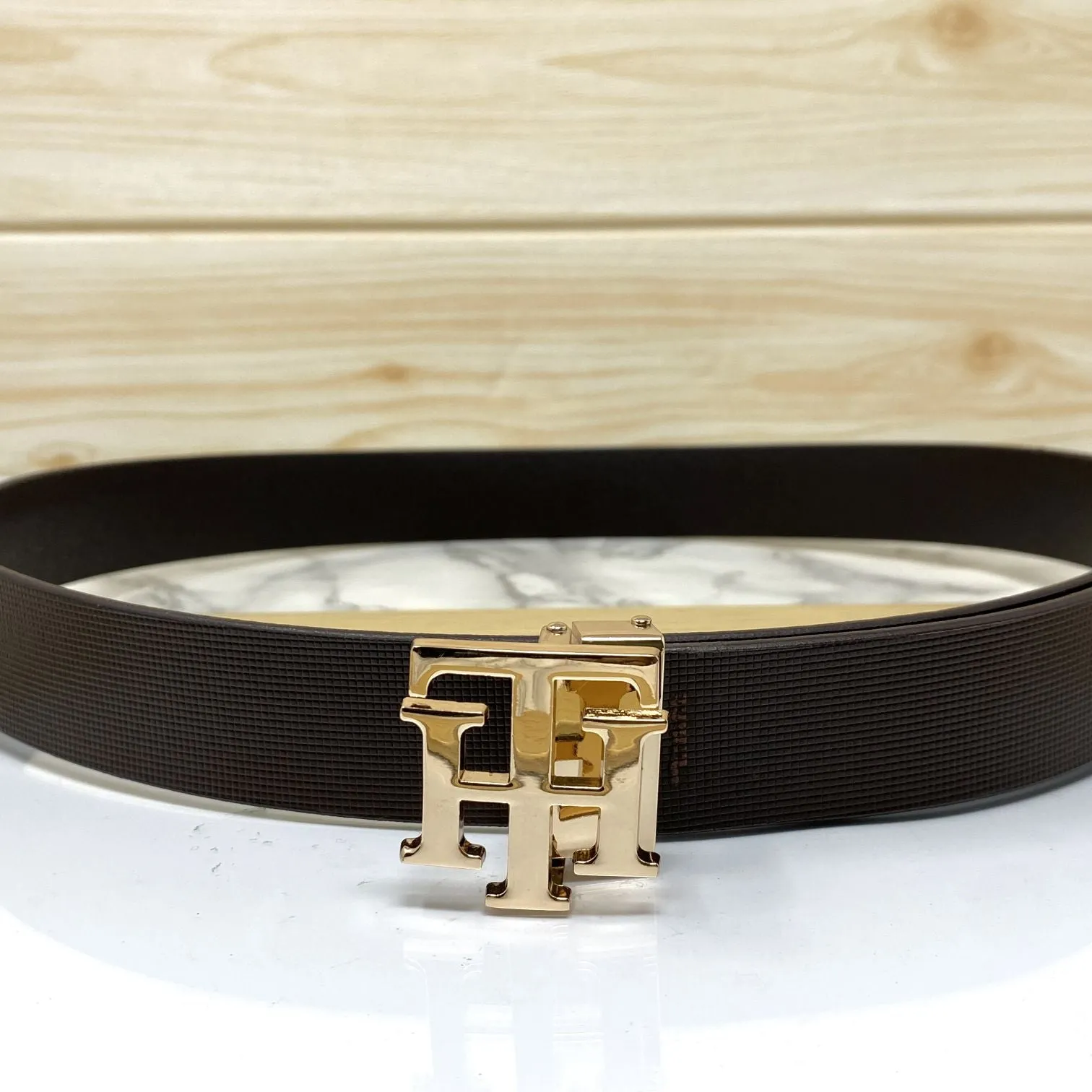 TH Pattern Leather Strap Belt-JonasParamount