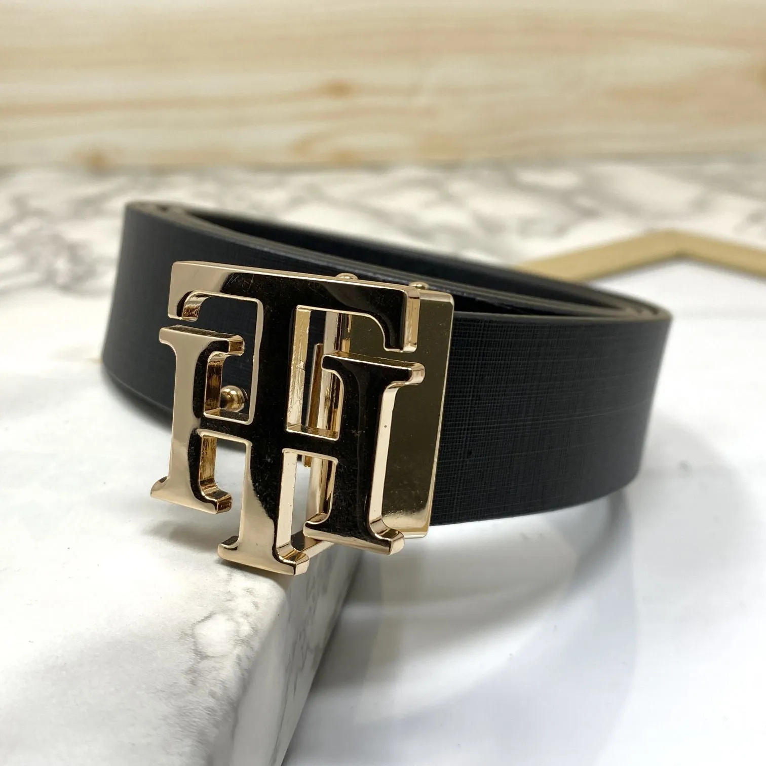 TH Pattern Leather Strap Belt-JonasParamount