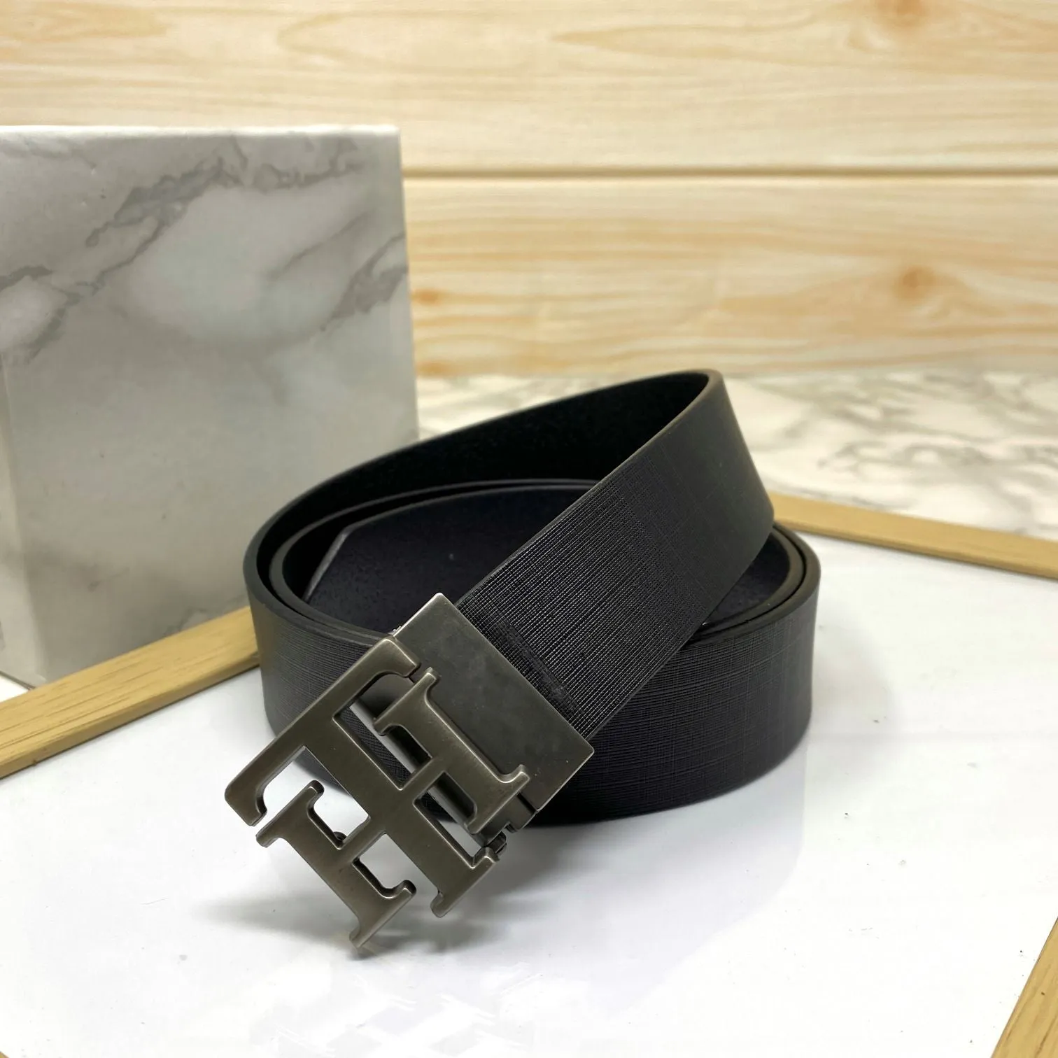 TH Pattern Leather Strap Belt-JonasParamount