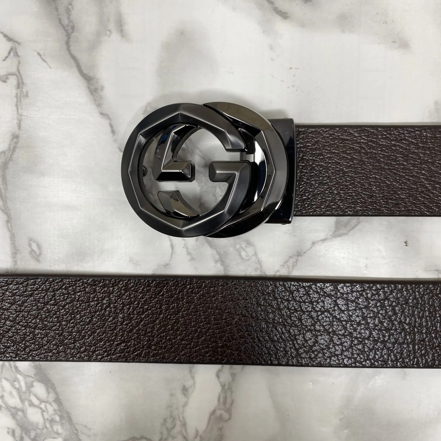 Two Tone Metal Round GG Leather Strap Belt-JonasParamount