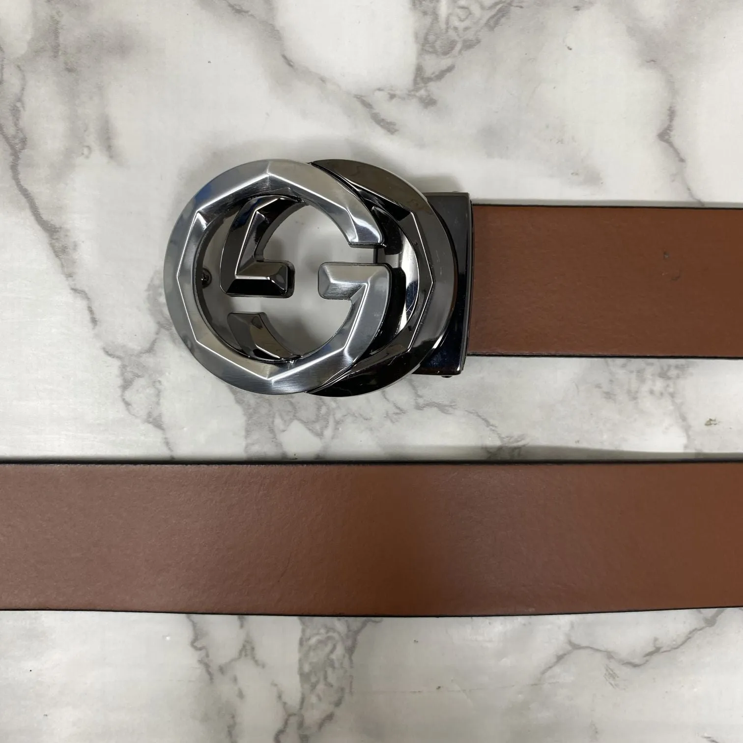 Two Tone Metal Round GG Leather Strap Belt-JonasParamount