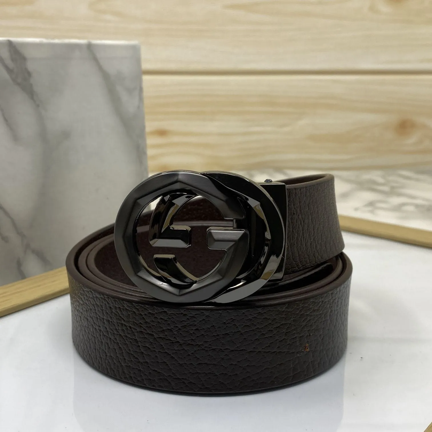 Two Tone Metal Round GG Leather Strap Belt-JonasParamount