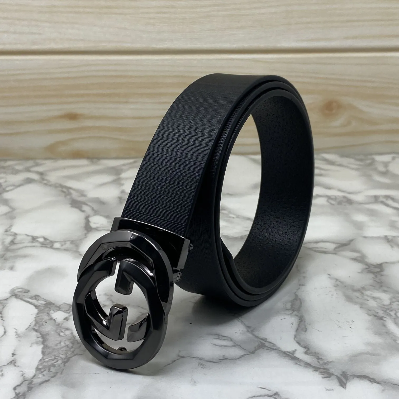 Two Tone Metal Round GG Leather Strap Belt-JonasParamount