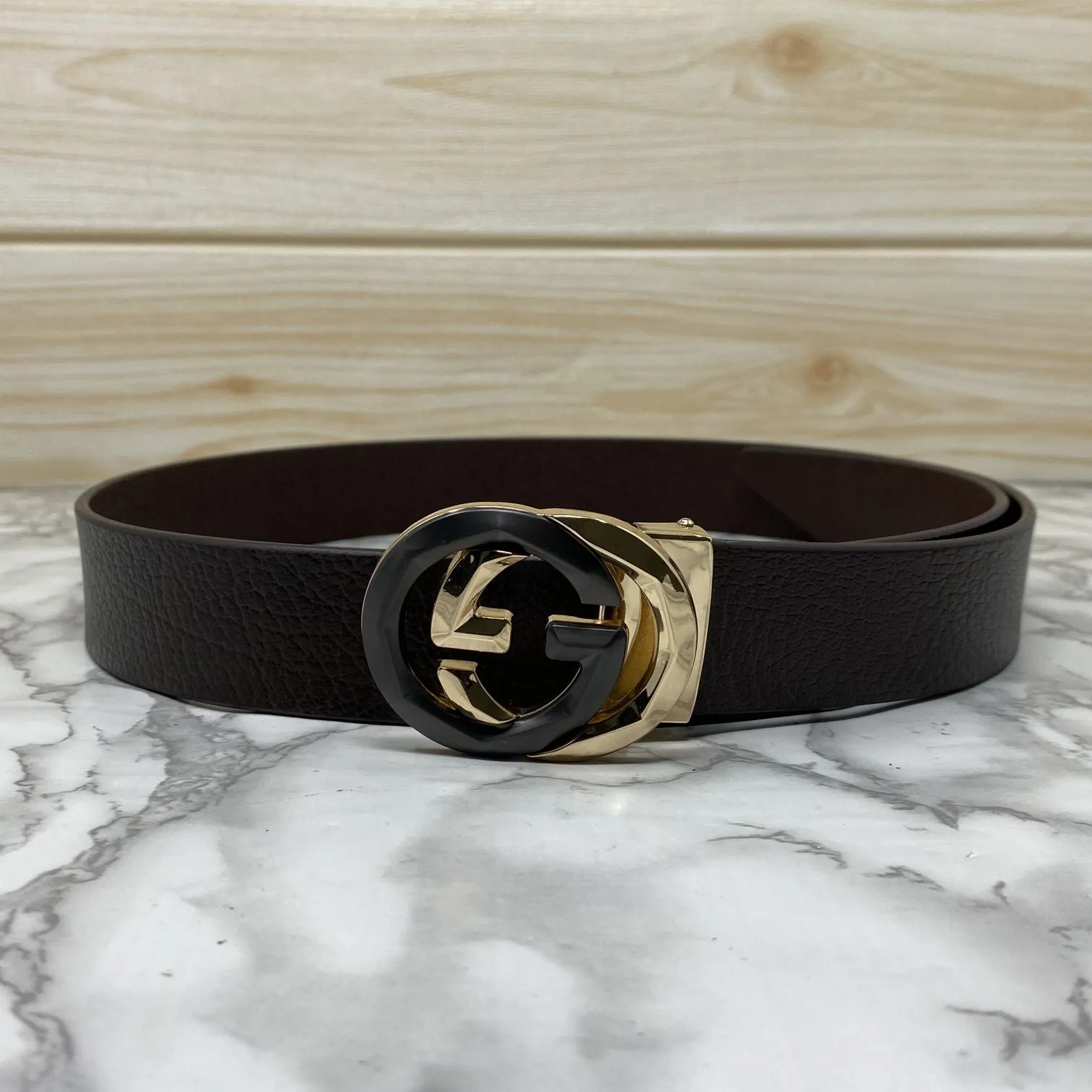 Two Tone Metal Round GG Leather Strap Belt-JonasParamount