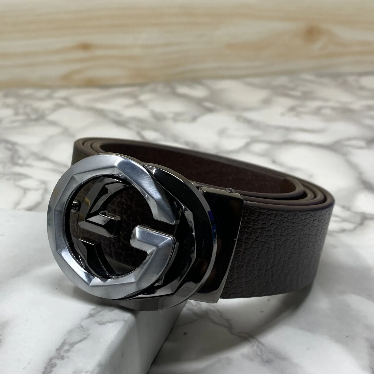 Two Tone Metal Round GG Leather Strap Belt-JonasParamount