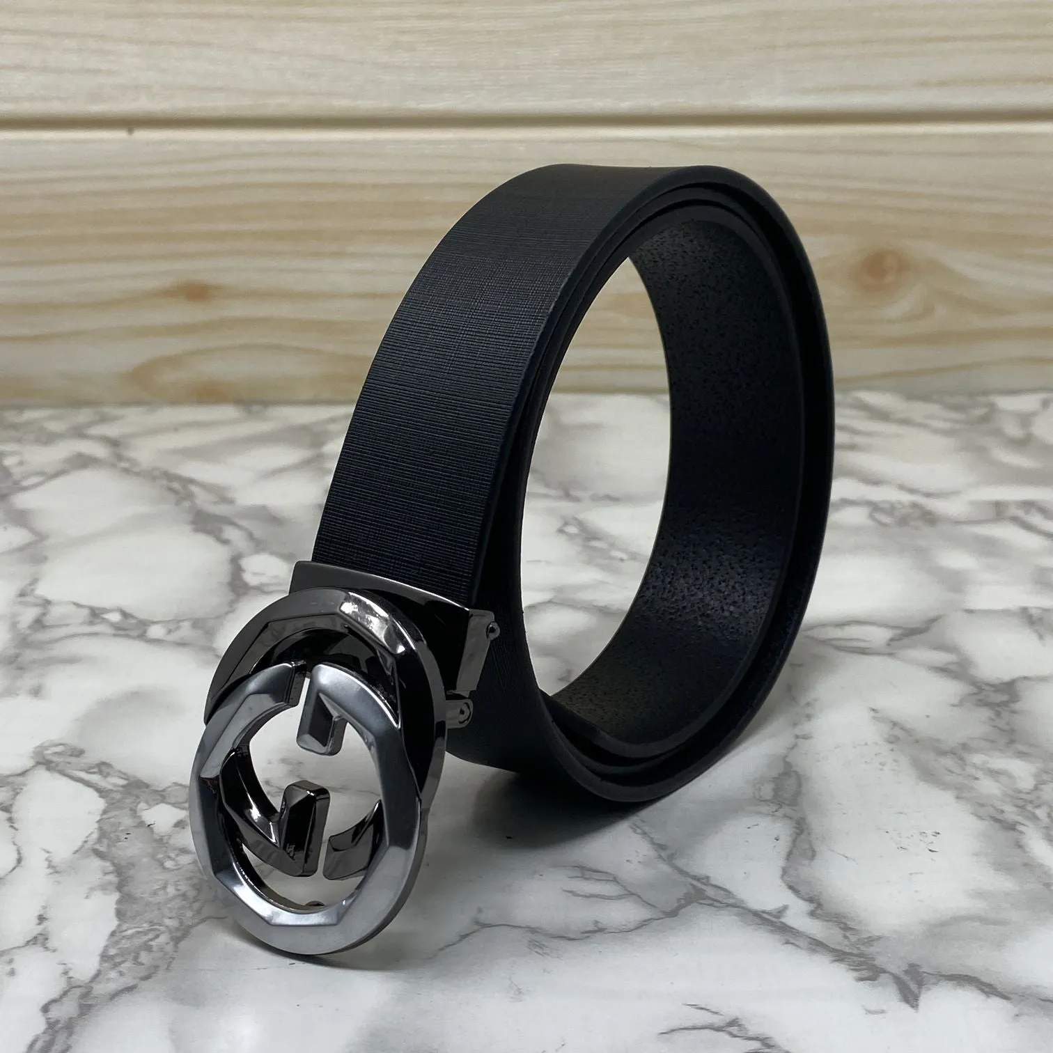 Two Tone Metal Round GG Leather Strap Belt-JonasParamount