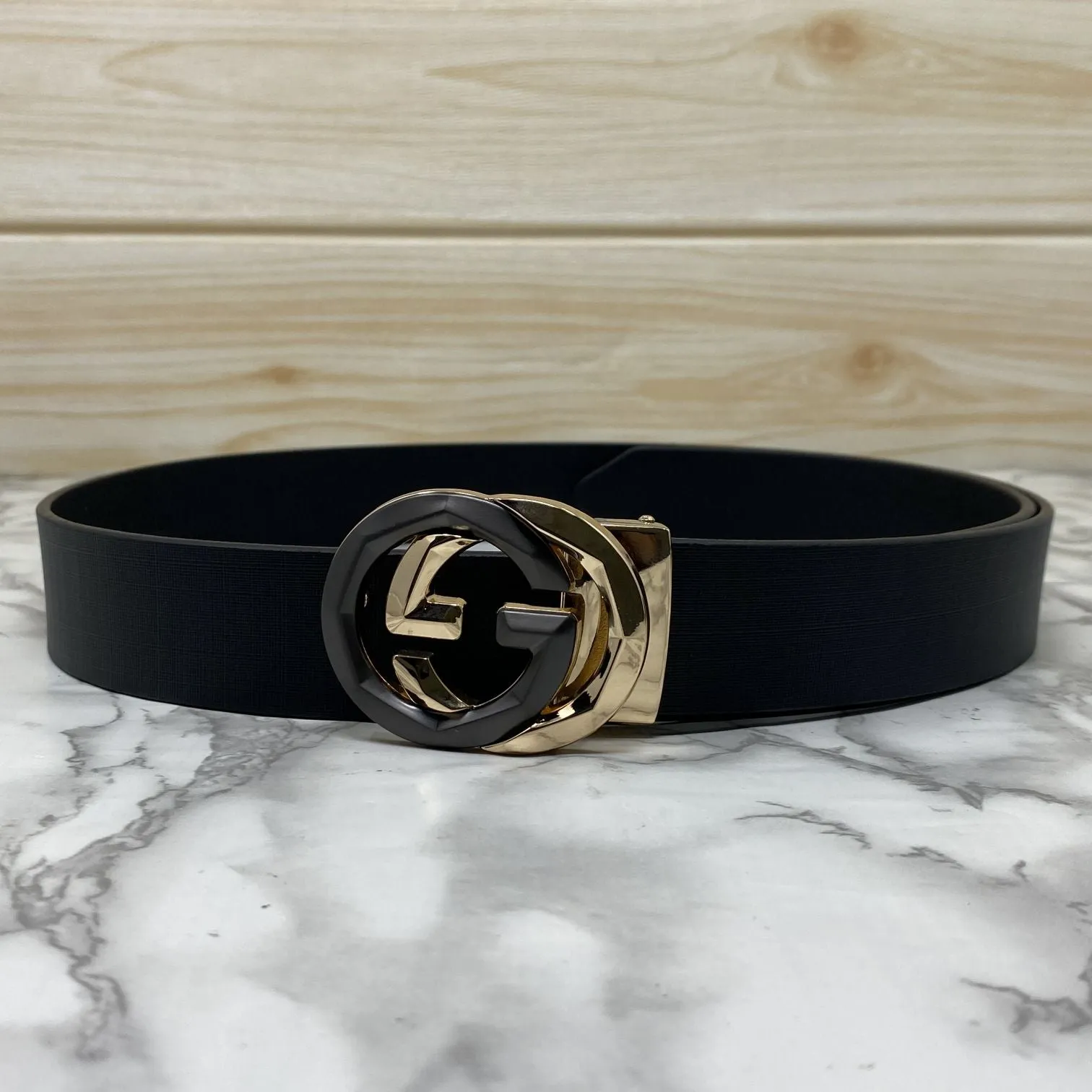 Two Tone Metal Round GG Leather Strap Belt-JonasParamount