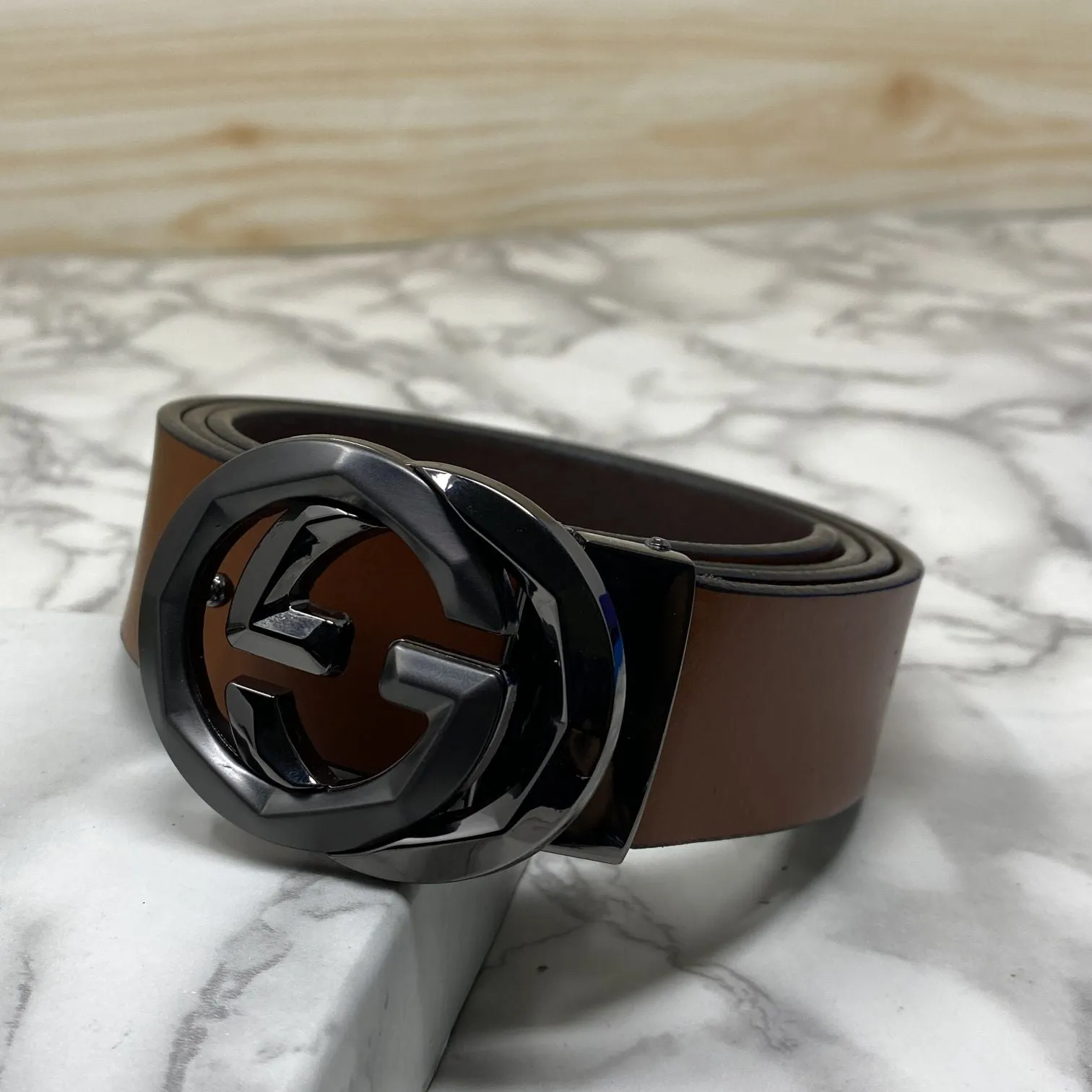 Two Tone Metal Round GG Leather Strap Belt-JonasParamount