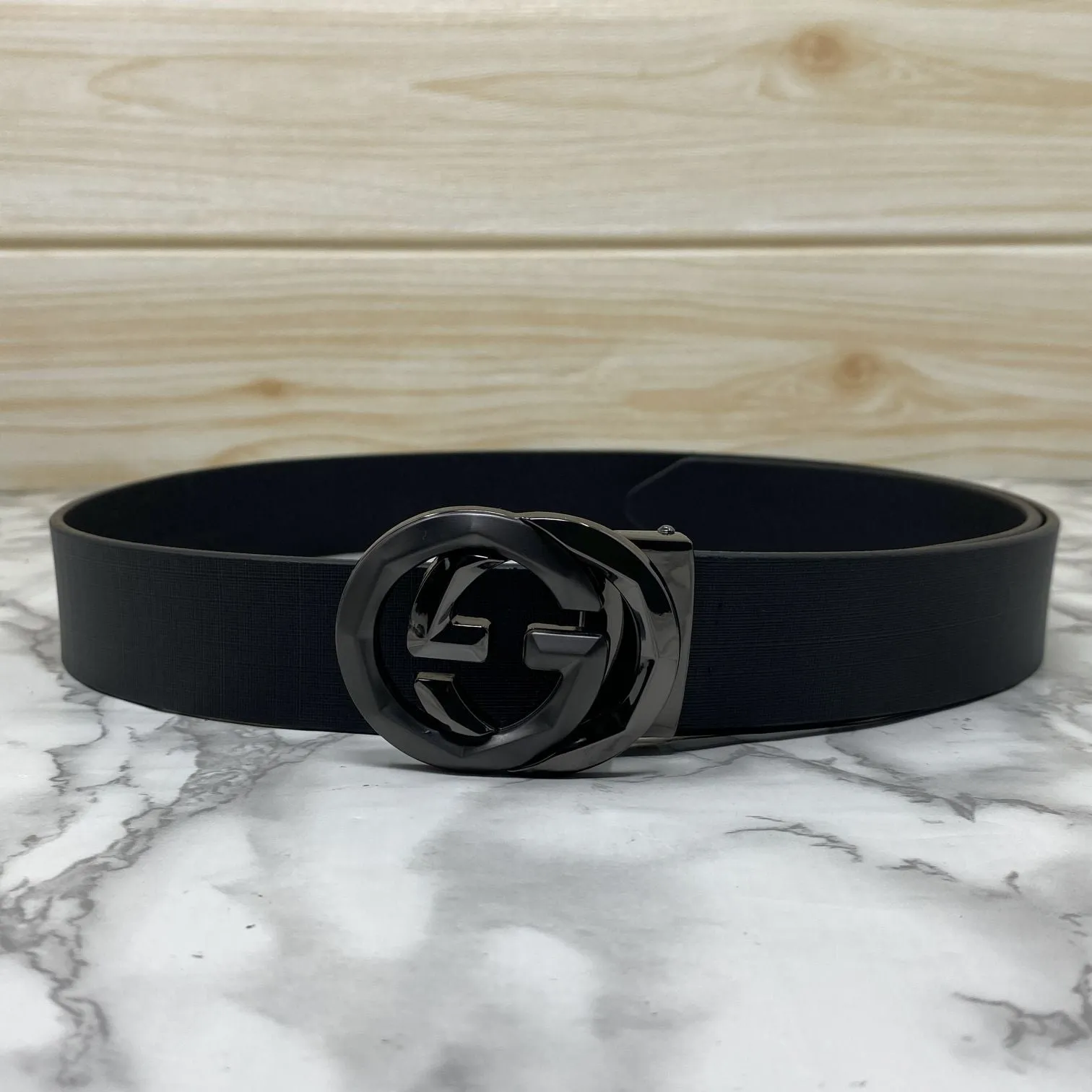 Two Tone Metal Round GG Leather Strap Belt-JonasParamount