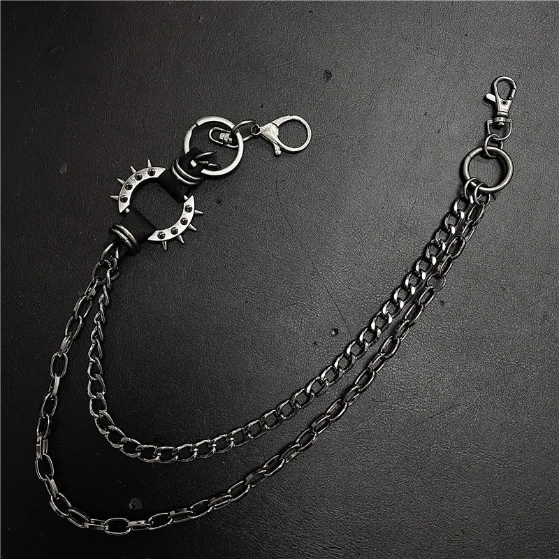 Vintage Exaggerated Rivet Single Loop Men/Women's Punk Black Waist Chain Hip Hop Pants Chain