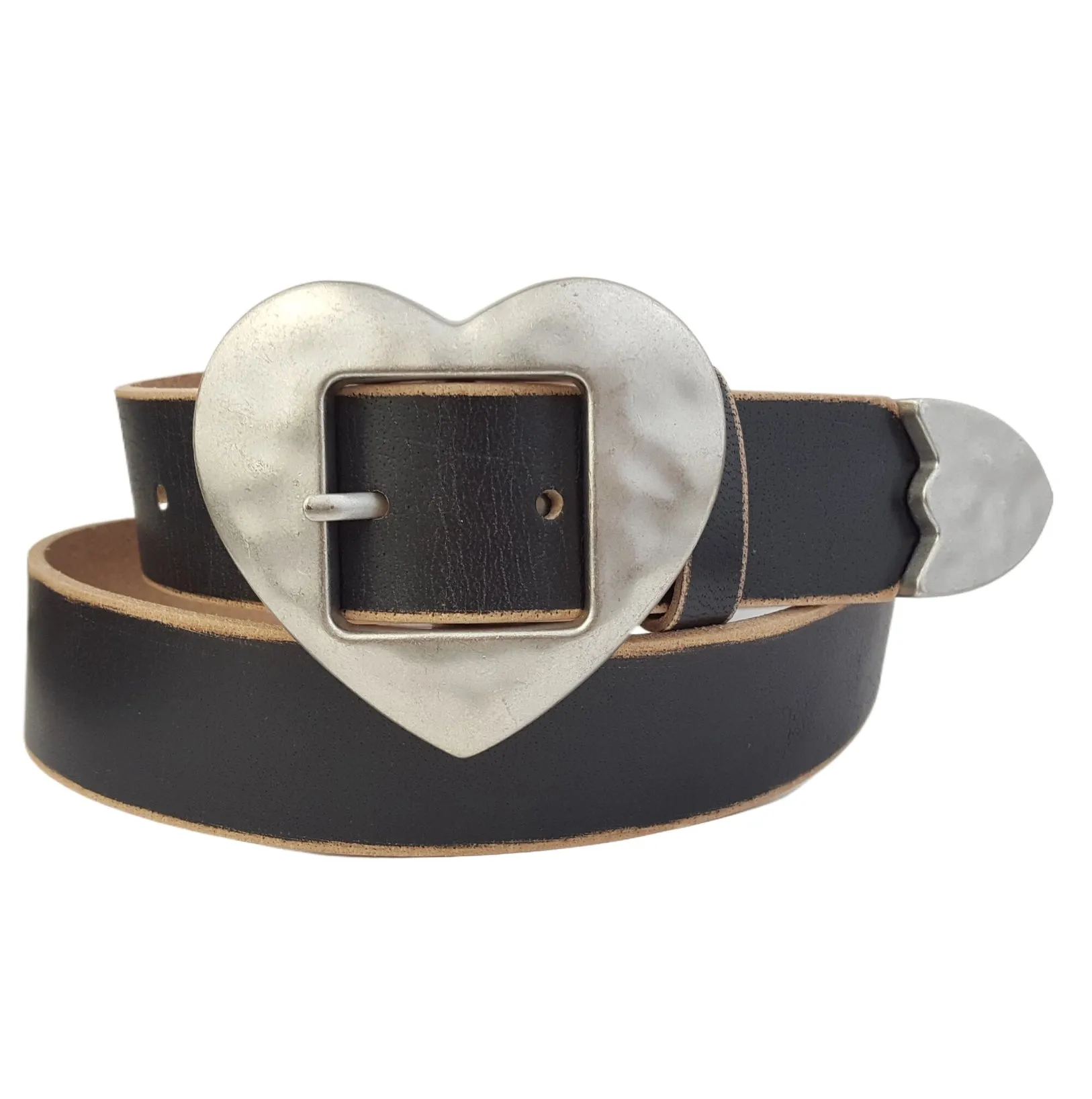 Vintage Love Heart Belt in Black & Chrome