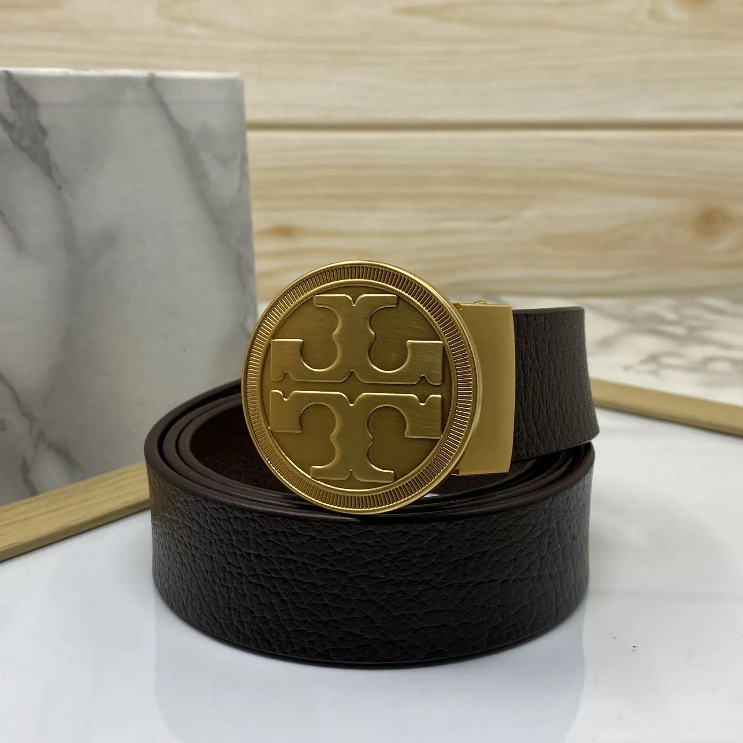 Vintage Round Buckle Belt With Leather Strap-JonasParamount