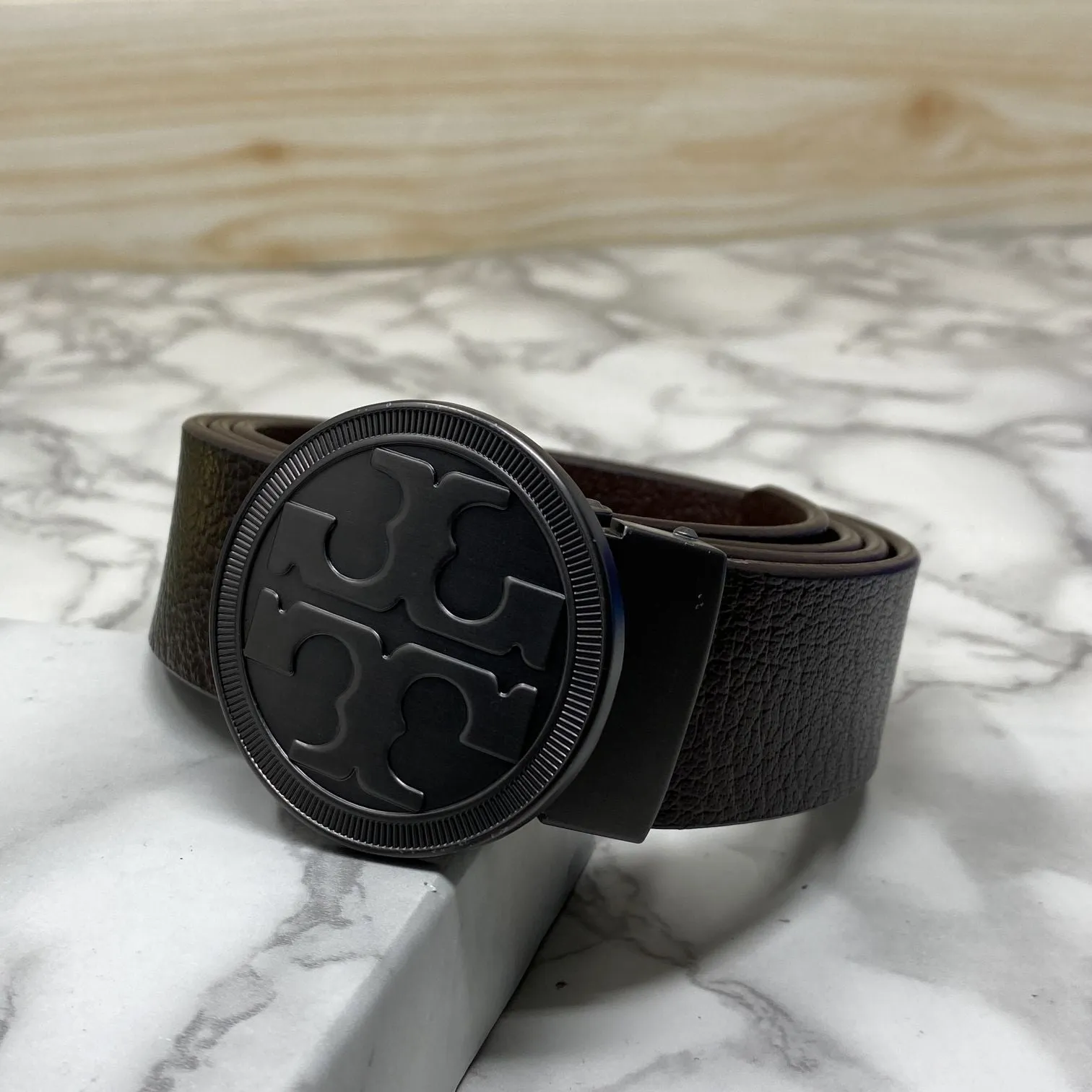 Vintage Round Buckle Belt With Leather Strap-JonasParamount