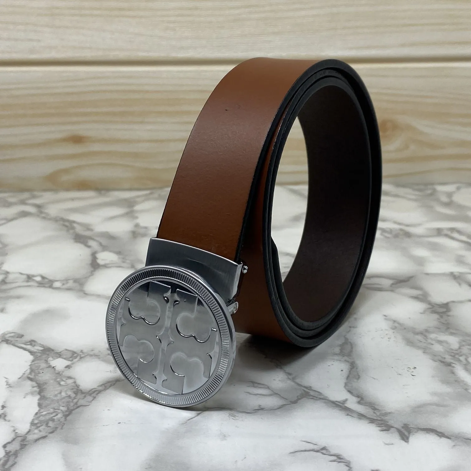 Vintage Round Buckle Belt With Leather Strap-JonasParamount