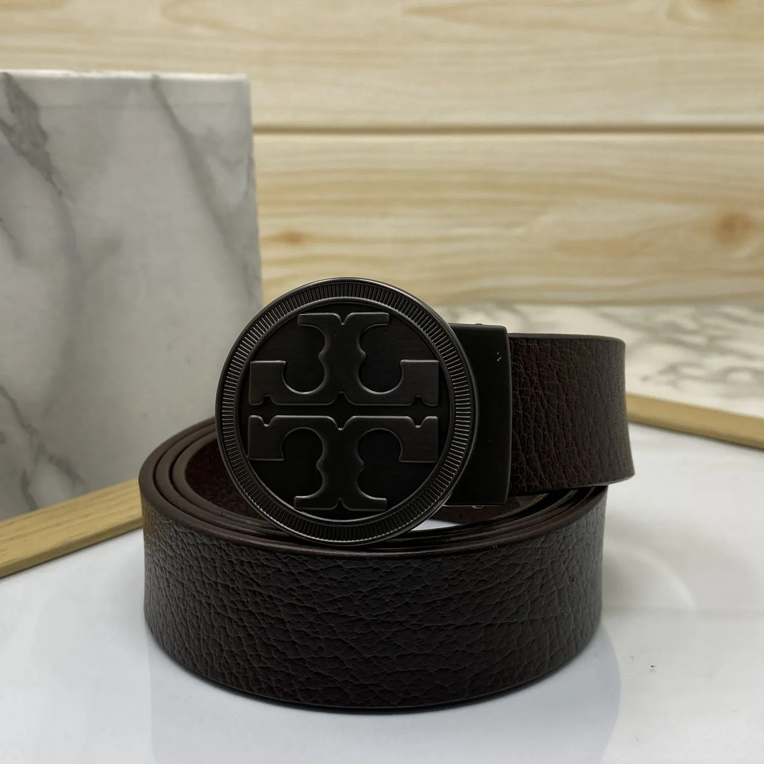 Vintage Round Buckle Belt With Leather Strap-JonasParamount