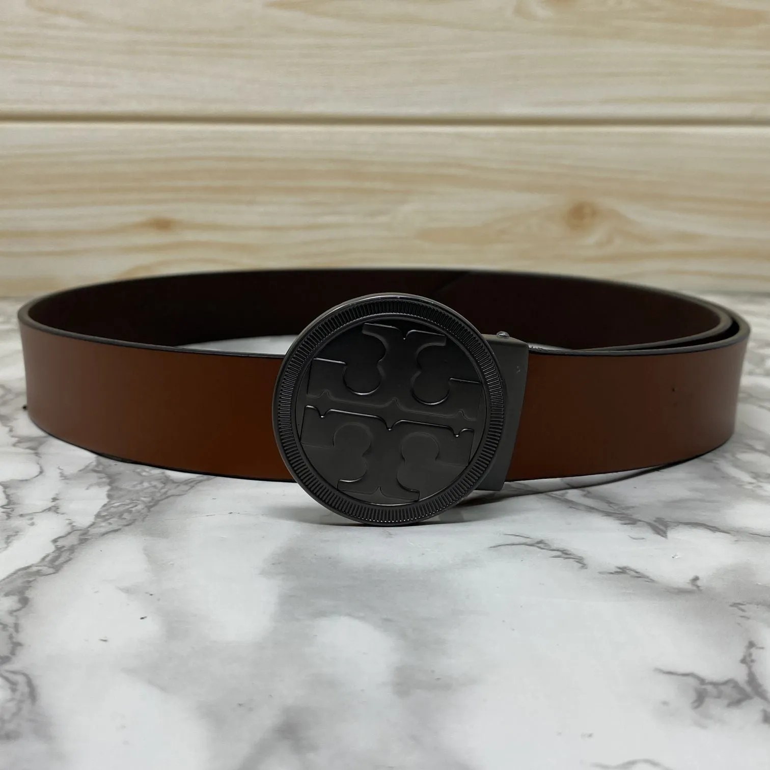 Vintage Round Buckle Belt With Leather Strap-JonasParamount