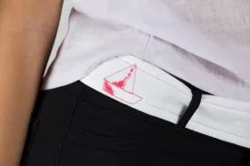 White Linen Belt with a Pink Sailboat Embroidery