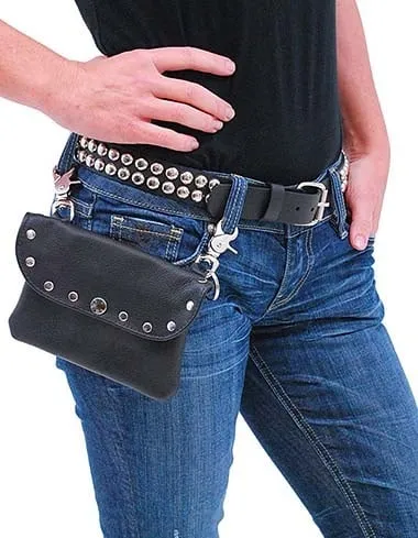 Wide Black Leather Clip-On Hip Clip Bag w/Studs #PKK13046RK